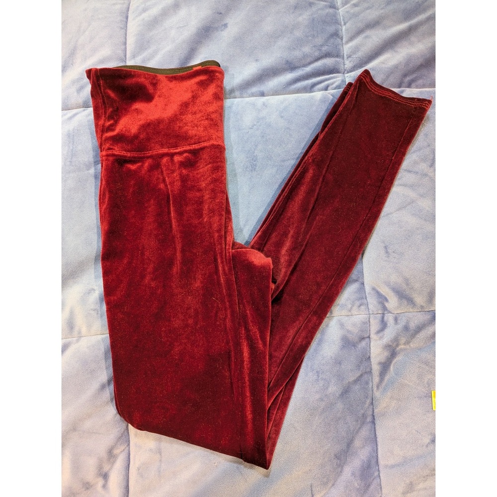 Spanx Velvet Leggings Burgundy High Waist Shaping - Size M